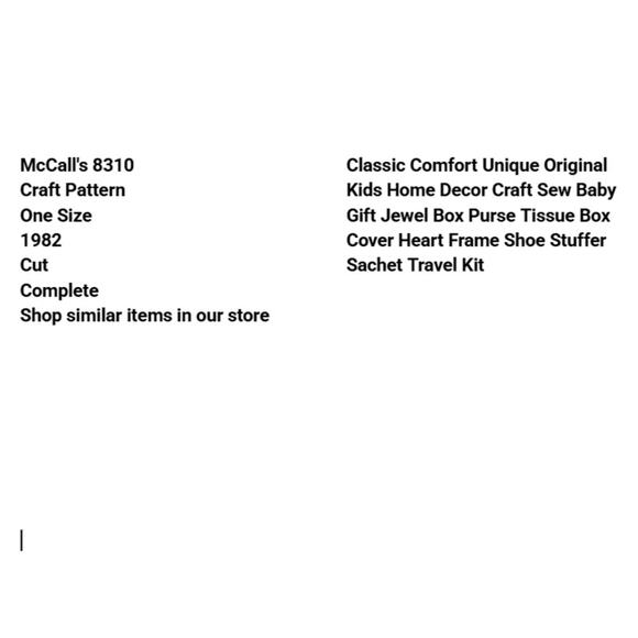 Vtg McCalls 8310 Craft Pattern One Size 1982 Baby Gift Jewel Box Purse Heart - Picture 3 of 5